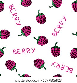 berris raspberry seamless doodle pattern