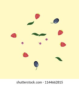 Berry background with blueberries, strawberries and plums on a light background.