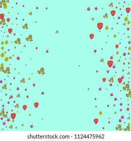 Berry background with strawberries and blueberries. Berry confetti.