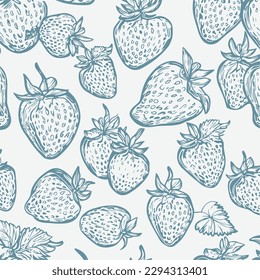 Berry beautiful: Hand-drawn blue ink strawberry pattern on a white background