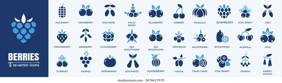 Berry and berries elements - minimal thin line web icon set. Outline editable icons collection. Simple vector illustration.