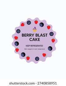 Berry blast cake round label design for bakery branding vector illustration