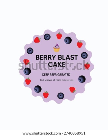 Berry blast cake round label design for bakery branding vector illustration