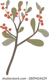 Berry branch with clustered drupes and oval leaves in clean botanical line style. Symbol of nature, harvest, health, and organic growth for seasonal branding. Cartoon vector illustration.