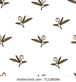 Berry branch seamless pattern. Hand drawn illustration. Sketch style vector. Modern textile print, wrapping paper, wall art design.