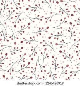 Berry branch seamless pattern in shades of pink