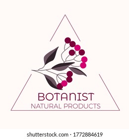 Berry branch triangle shape logo frame. Pre-made logo design for female business. Modern minimalistic logo design.