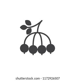 Berry branch vector icon. filled flat sign for mobile concept and web design. Berries with leaves simple solid icon. Symbol, logo illustration. Pixel perfect vector graphics