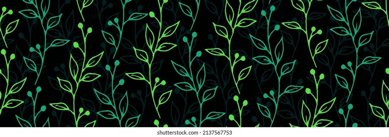 Berry bush branches botanical vector seamless background. Romantic herbal fabric print. Garden plants foliage and buds illustration. Berry bush sprouts sketch seamless pattern
