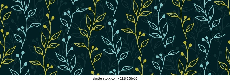 El arbusto de los cerezos ramifica el patrón natural del vector sin fisuras. Huella textil herbal acogedora. Las plantas verdes ilustran hojas y tallos. Barreras de arbusto de cerezo de cerezo de swatch lineal sin soldadura