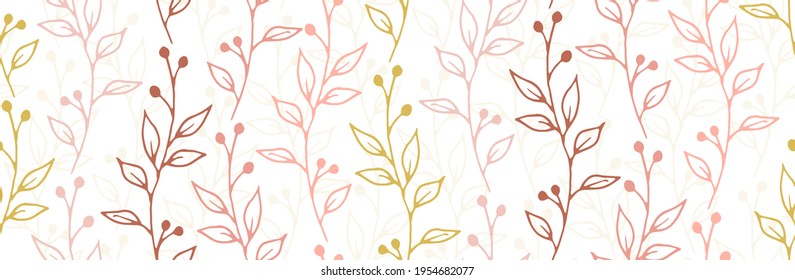 Berry bush sprigs botanical vector seamless ornament. Fine herbal fabric print. Meadow plants leaves and bloom illustration. Berry bush branches summer endless pattern