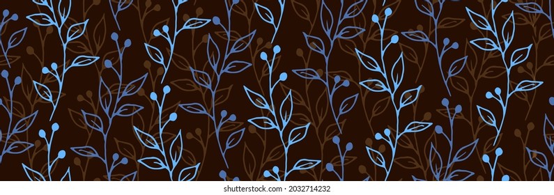 Berry bush sprigs botanical vector seamless background. Vintage herbal fabric print. Meadow plants foliage and stems wallpaper. Berry bush branches girly fashion seamless ornament
