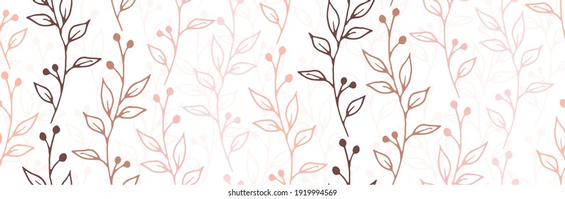 Berry bush sprigs organic vector seamless pattern. Ornate floral fabric print. Wild plants foliage and bloom illustration. Berry bush sprouts sketch repeating background