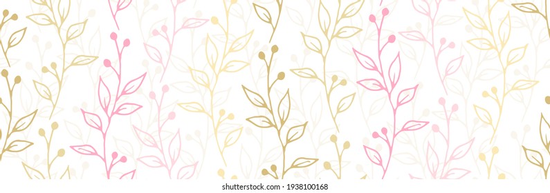 Berry bush twigs botanical vector seamless background. Vintage floral graphic design. Wild plants leaves and buds illustration. Berry bush branches home style seamless background