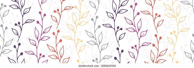 Berry bush twigs organic vector seamless pattern. Beautiful herbal textile print. Greenery plants foliage and stems wallpaper. Berry bush sprigs spring endless swatch