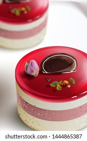 Berry cake mousse Vector realistic. Sweet dessert with strawberry jelly top
