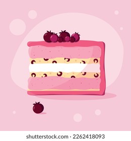 Berry cake, sweets and desserts, cafes, bakeries and restaurant menus, vector, pink