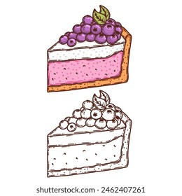 Berry cheesecake con Vector crema para colorear página para colorear libro. Hornea un postre dulce. 