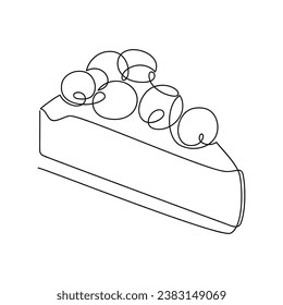 Berry cheesecake vector one line continuous drawing. Graphic illustration. Hand drawn linear cake dessert icon. Minimal design, print, banner, card, brochure, bakery shop logo, sign, symbol, menu.