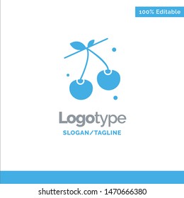Berry, Cherry, Food, Spring Blue Solid Logo Template. Place for Tagline. Vector Icon Template background