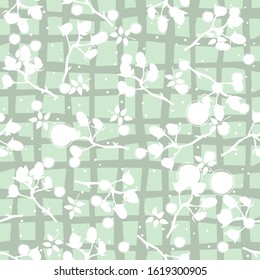 Berry Christmas Pattern, blue background. Hand Drawn. Whimsical Modern Style. Winter/Merry Christmas Collection. Vector Illustration. For wallpapers, cards, backgrounds, textiles, covers, etc.