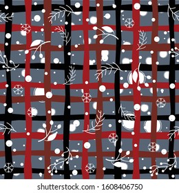 Berry Christmas Pattern, cute background. Hand Drawn. Whimsical Modern Style. 