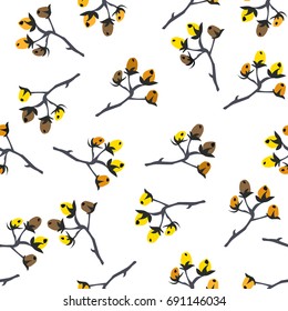 Berry Christmas Pattern, white background. Hand Drawn. Whimsical Modern Style. Winter/Merry Christmas Collection. Vector Illustration. For wallpapers, cards, backgrounds, textiles, covers, etc.