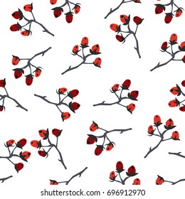 Berry Christmas Pattern, white background. Hand Drawn. Whimsical Modern Style. Winter/Merry Christmas Collection. Vector Illustration. For wallpapers, cards, backgrounds, textiles, covers, etc.