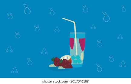 berry cocktail. A cocktail of strawberries and mint and kiwi. The cocktail is refreshing and quenches thirst. Vector illustration for restaurants, cafes and coastal establishments, drink