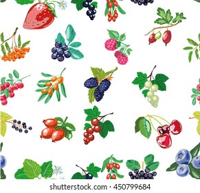 Berry collection seamless vector pattern