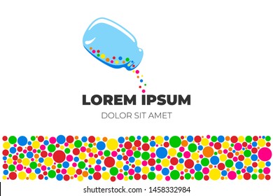 Berry compote in glass bank. Multicolored circles pour from blue jar. Vector company style sign business symbol illustration