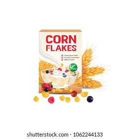 Berry corn flakes , cereal product vector illustration