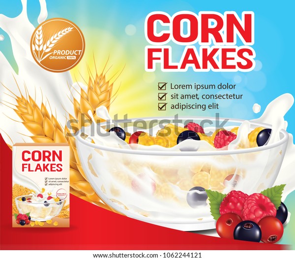 Berry Corn Flakes Cereal Product Banner Stock Vector (Royalty Free ...