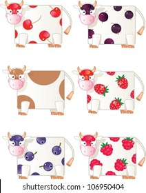 Berry cows. The vector illustration of six funny cows with berry patterns on them