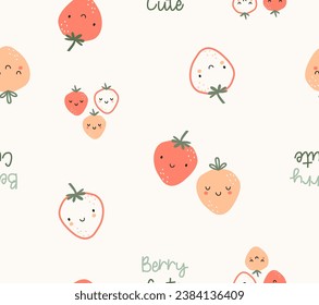 Berry cute vector, strawberry pattern, summer fruits, cute fruits, cute fruit face pattern, cute strawberry