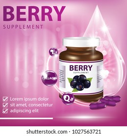 berry dietary supplement banner vector illustration