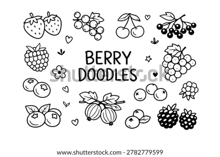 Berry doodle icon set background