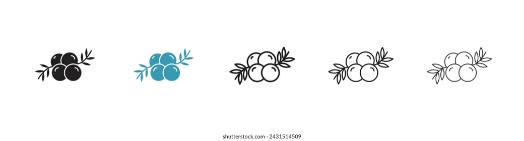 Berry Essence Vector Icon Set. Gin Botanicals Vector Symbol for UI Design.
