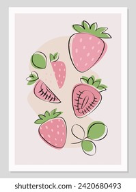 Berry flach minimale Bildkomposition.
Poster mit Erdbeeren in flachem minimalem Design.Vektorgrafik von Erdbeeren.