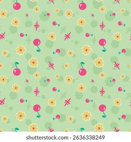 Berry and flowers seamless pattern illustration