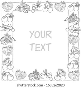 Berry frame; doodle berries; decorative frame for greeting cards, postcards, invitations, web design.