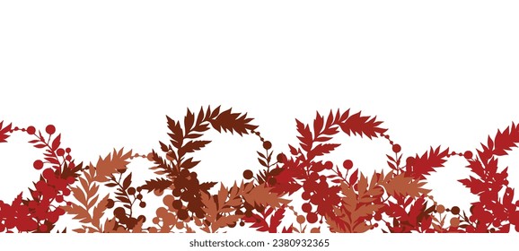 Berry frame made of leaves and branches highlighted on a white background. Autumn and New Year season. Vector illustration