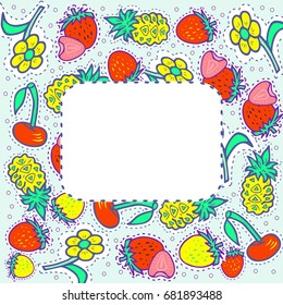Berry frame. Text copy frame template. It can be used for invitation, birthday, greetings, party. Vector.