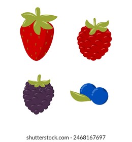Berry Fruit Clipart Collection Set Graphic Illustration. Strawberry, blueberry, raspberry, and blackberry