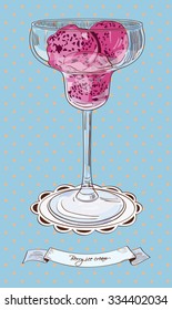 Berry fruit ice cream on blue background.