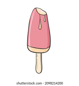 berry fruit ice cream with vanilla cream on white