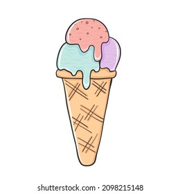 berry fruit ice cream in waffer cone