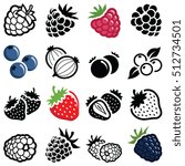 Berry fruit icon collection - Raspberry , Strawberry and Blackberry - vector outline and silhouette