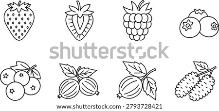 Berry fruit line art illustration collection in clean black white style