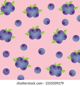 Berry fruit pattern.Cute blueberry isolated on pink pastel background.Design for print screen backdrop ,Fabric and tile wallpaper.Cartoon fruits.Summer concept. 